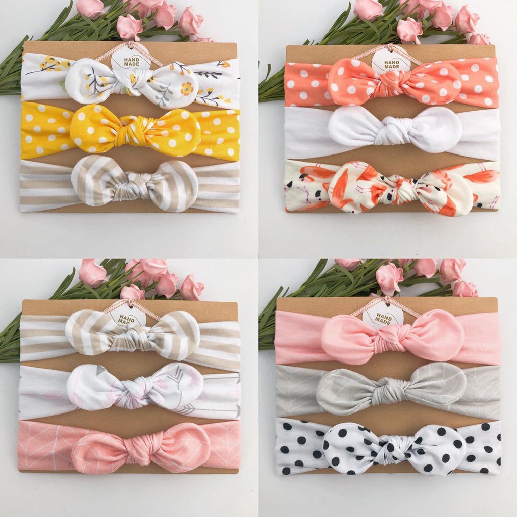 Set bandana anak / bando bayi kain elasitis  isi 3 pcs