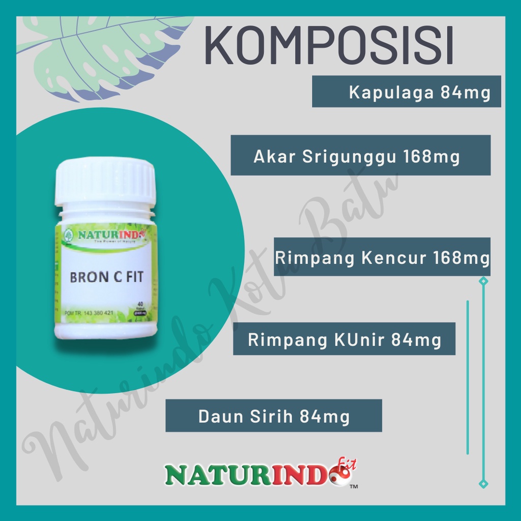 Obat Sinusitis Sinus TBC Batuk Menahun Gurah Paru Paru Radang Sakit Tenggorokan Asma Sesak Nafas Anosmia Herbal BPOM NATURINDO Bron C Fit 40 KAPSUL-2