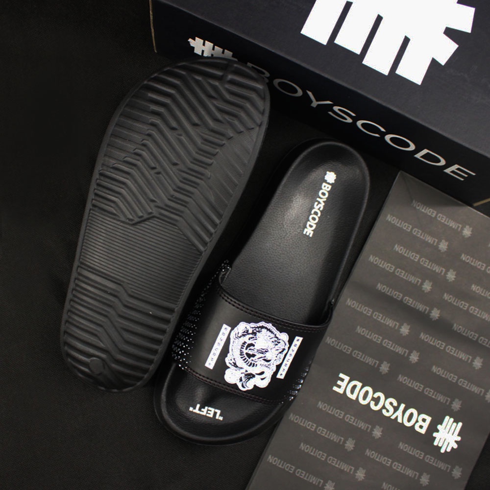 Sandal Selop Distro Pria Wanita Original BOYSCODE Angry Dragon Hitam / Sandal Slop Pria / Sandal Slide Pria