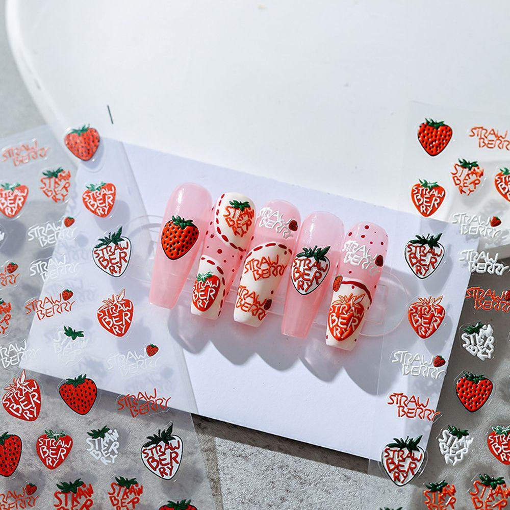 Mxbeauty Kartun Stiker Kuku Wanita Beruang Strawberry Rainbow Bunga Perekat Diri Nail Art Dekorasi