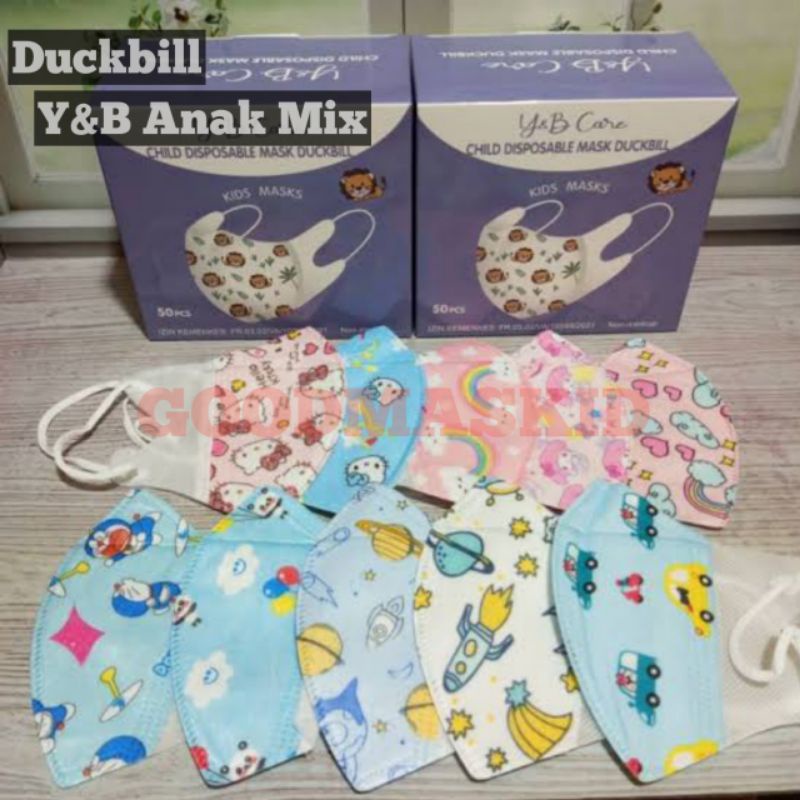 MASKER DUCKBILL ANAK Y&B CARE KIDS MOTIF MIX 50PCS