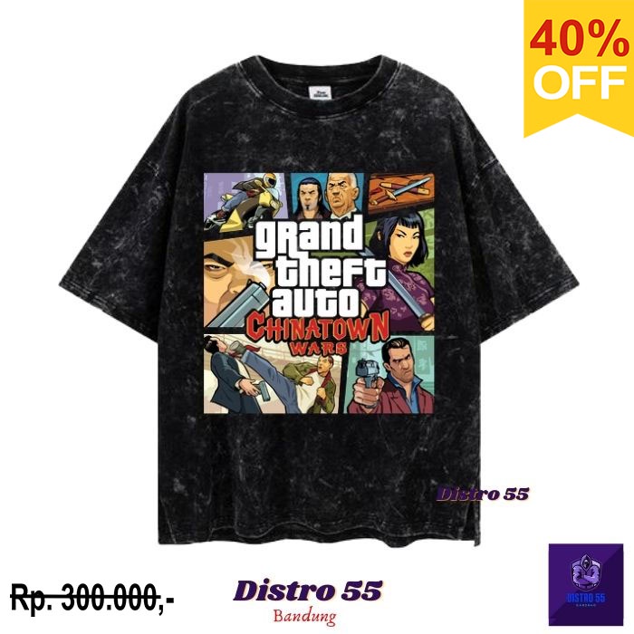 KAOS GRAND THEFT AUTO CHINA TOWN WARS BLACK VINTAGE TEE 11 / STONE WASH /  KAOS OVERSIZE / KAOS WASH