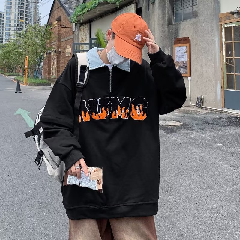 HW30 Flash SETENGAH RITSLETING SWEATER PRIA DAN WANITA PASANGAN MEREK IN HIGHT STREET KOREAN DUA POTONG JAHITAN PULLOVER OLAHRAGA JAKET PEMUDA