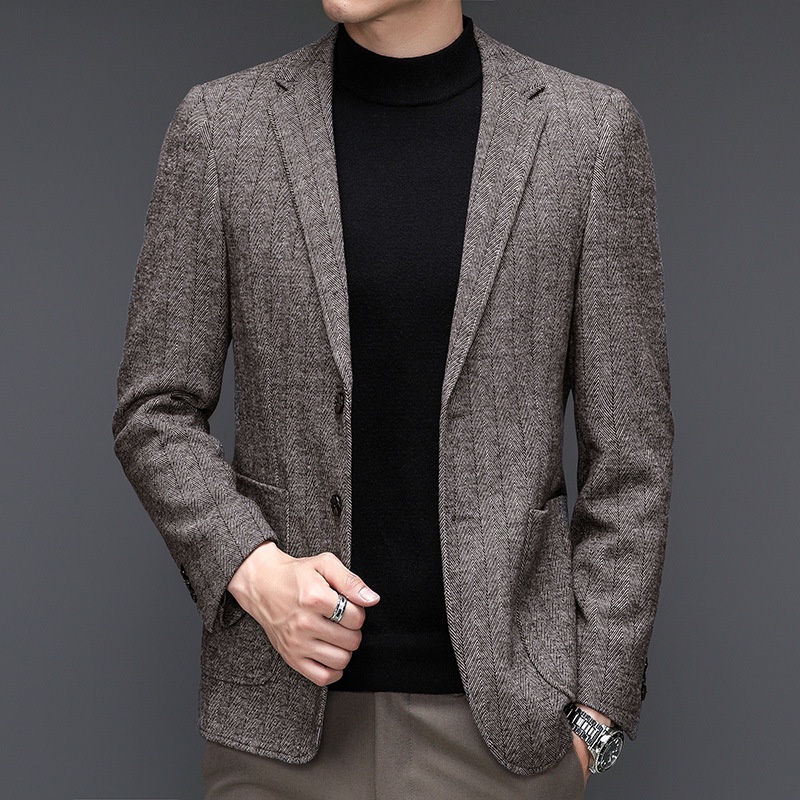 Pria Wol Jas Muda  Setengah Baya Korea SlimFit TunggalWest Jaket Sederhana Dua Tombol Suit