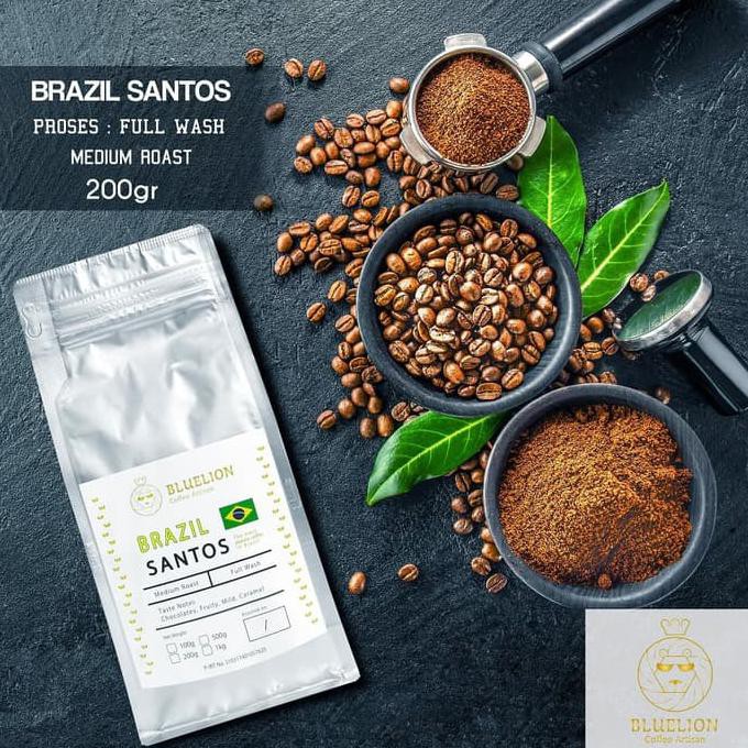 

Brazil Santos 200 gr - Kopi BLUELION - Medium Roast - BUBUK HALUS