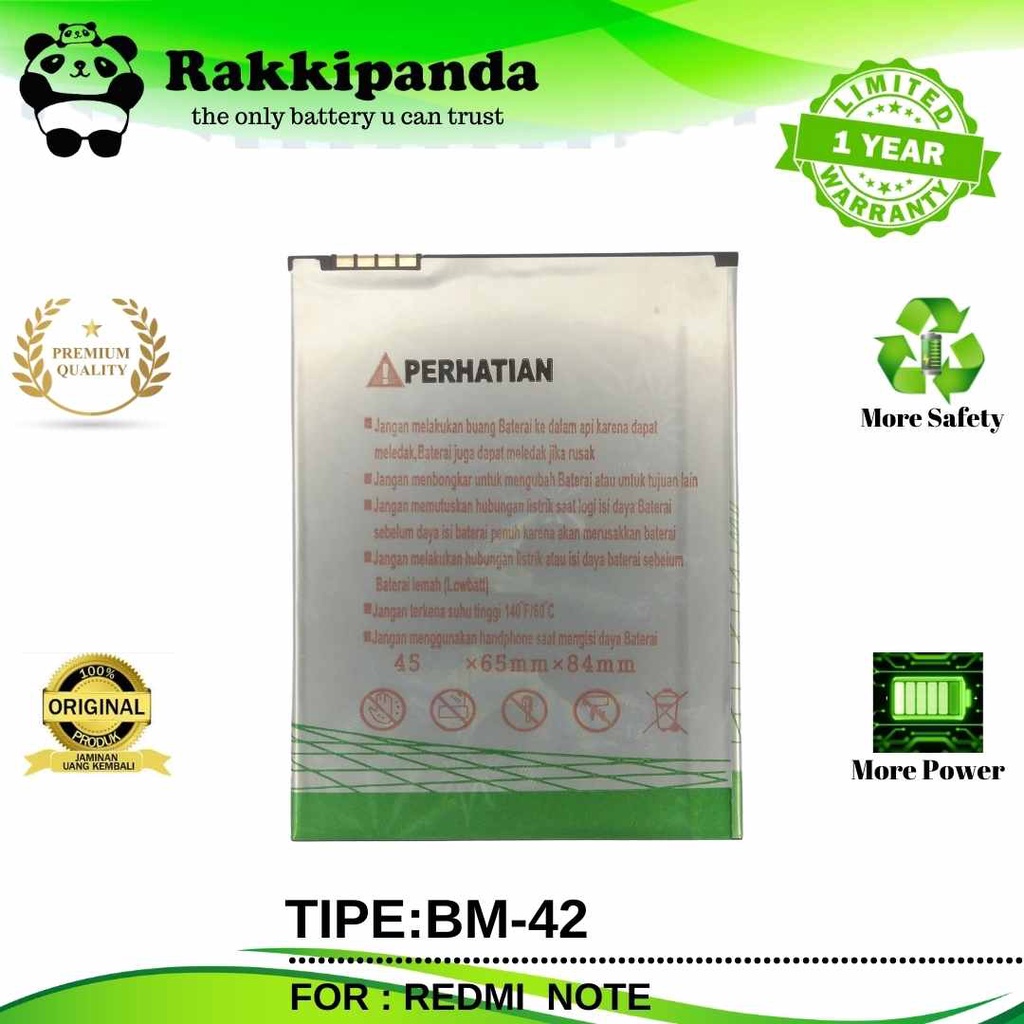 (R/K)- RakkiPanda - BM42 BM 42 Xiaomi Redmi Note Batre Batrai Baterai
