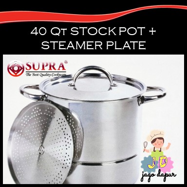 Supra Stock Pot + Steamer Plate 40  Qt / 38 L Panci + Kukusan