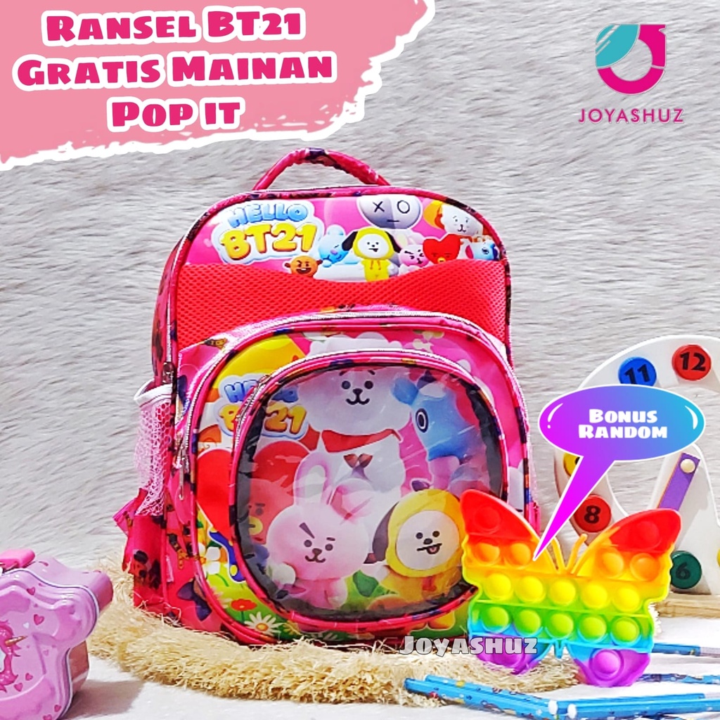 Joyashuz - Tas Sekolah Anak Perempuan Gratis Pop it - Ransel Anak BT - Tas Sekolah Gratis Pop it - Ransel Cantik - Gratis Pop it