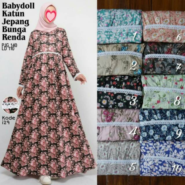 Gamis Katun Jepang / babydoll katun jepang bunga renda