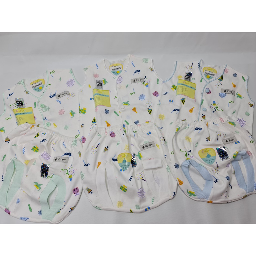 Ruby Baju Setelan Kutung - Celana Pop bayi 0-6 bulan putih