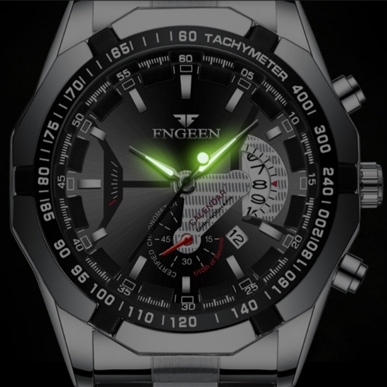 JAM TANGAN IMPORT PRIA FNGEEN JAM008S3 SILVER CLEMENTE COWOK GLOW IN THE DARK ORIGINAL MURAH BRANDED