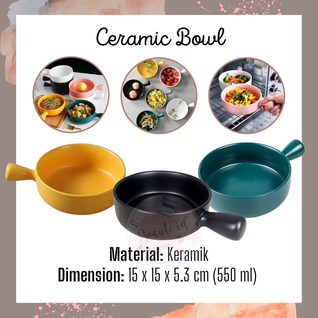 Mangkok Keramik Aesthetic Mangkuk Premium Minimalis Dengan Ganggang Untuk Makanan Tahan Panas Awet Wadah Tempat Plat Untuk Soup Mie Pangang Makanan Buah Bowl Nordic Style 15 cm with Handle Microwave Oven Souvenir Hadiah