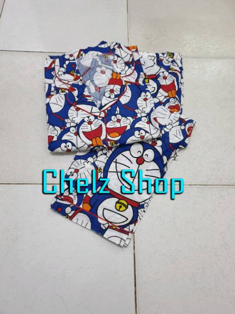 Baju Tidur Piyama Wanita/Cewek Pajamas Dewasa Karakter Doraemon Tumpuk Murah Good Quality