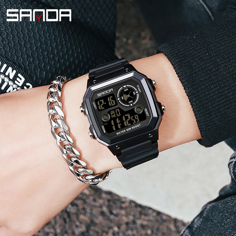 SANDA 418 Jam Tangan Pria Digital Tali Rubber Chronograph Anti Air WATCHKITE WKOS