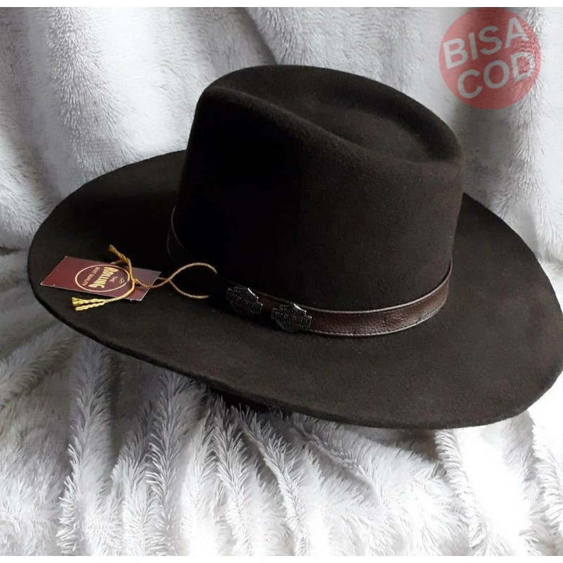 TOPI LAKEN FEDORA MARLBORO DARK BROWN MATERIAL WOLL IMPORT BERKUALITAS GRADE A