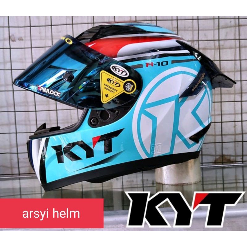HELM KYT R10 AQUA MARIN//FLAT AQUA RED PAKET GANTENG