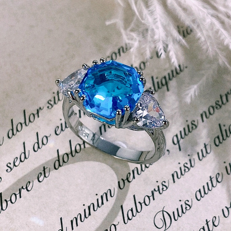 Cincin Cubic Zirconia Warna Biru Putih Untuk Wanita