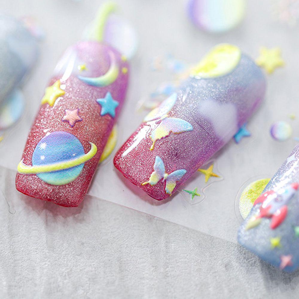 Mxbeauty Kartun Stiker Kuku Cherry Bintang Spaceman Pelangi Roket Perekat Diri DIY Nail Art Dekorasi