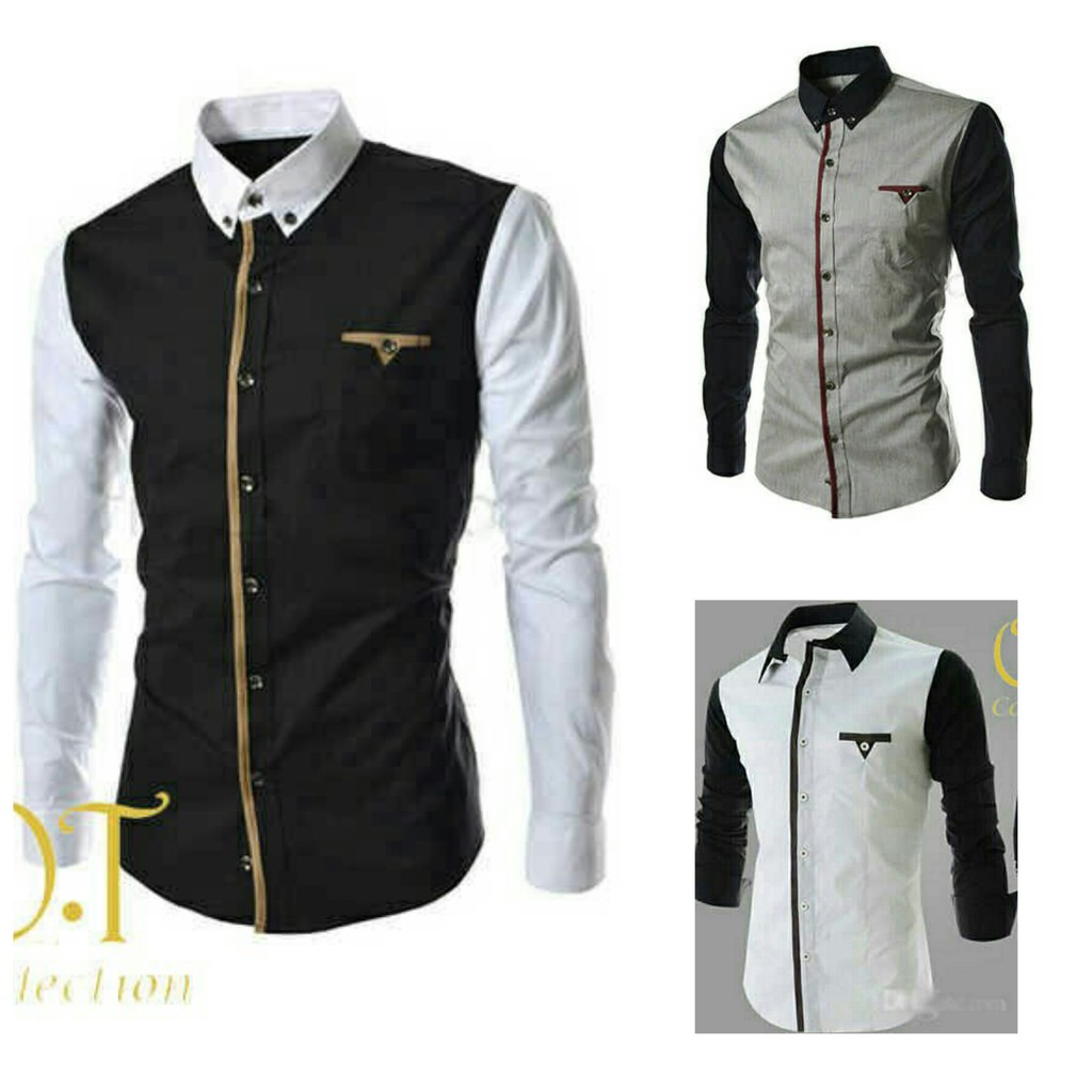 Kemeja Polos Pria Kombinasi Lengan Panjang Model Slimfit Executive Baju Atasan Pria Resmi