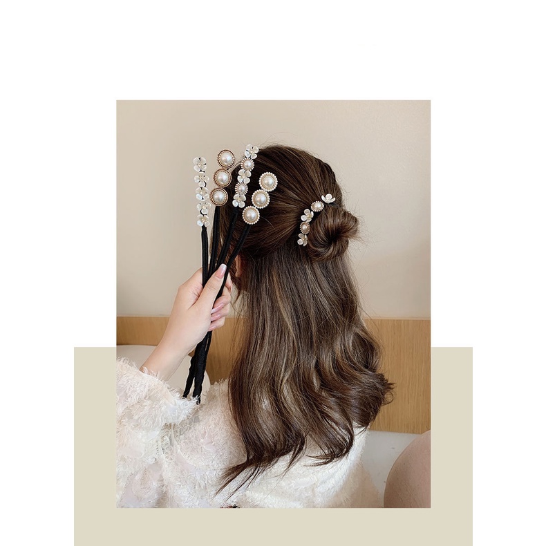 OVERFLOWS.ID Ikat Rambut Jepirtan Rambut Sanggul Hair Bun Tie Kawat Jepit Korea Retro Elegant Pearl Flower Hair Rope