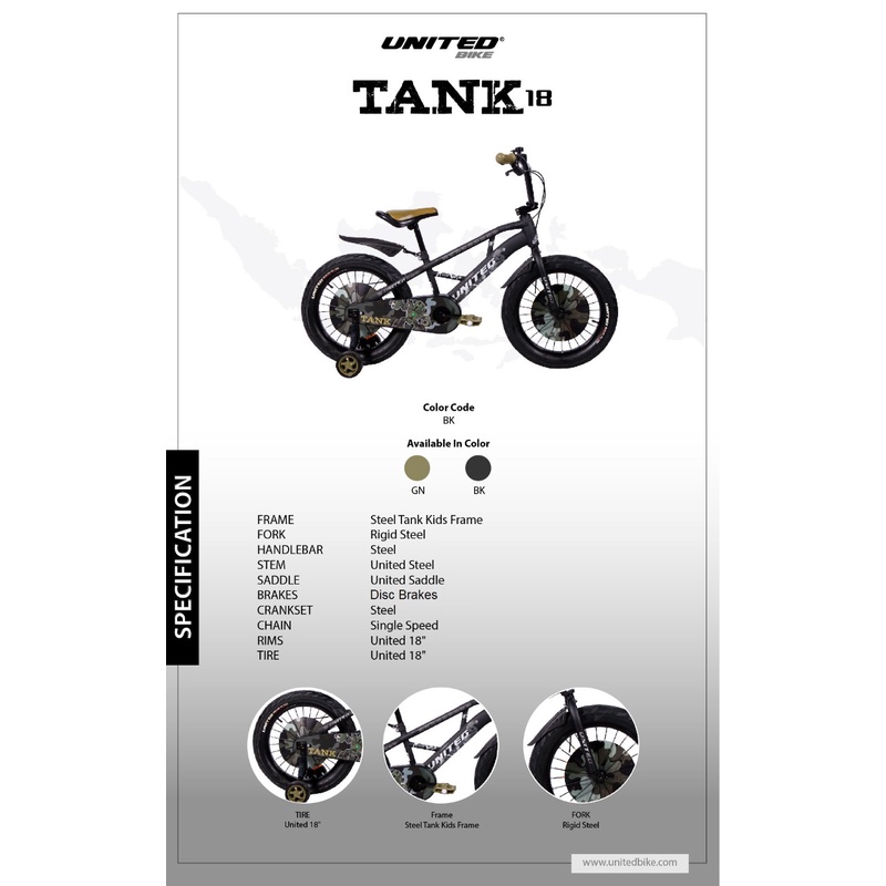 Sepeda Gunung Anak Cowok BMX United Tank Roda Empat Garansi SNI-4