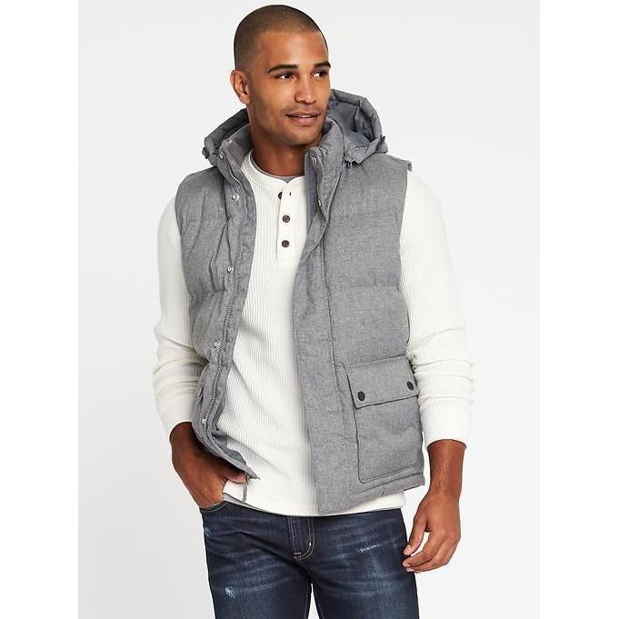 Rompi Old Navy Detachable Hood Frost Free Puffer Vest Grey Original .Deevagrosir.Olshop