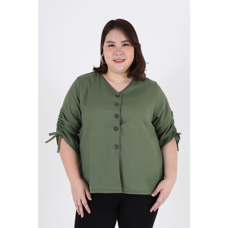 Sorabel - Auriez Plain V-Neck Big Blouse / Blouse Polos Wanita Lengan 3/4-1