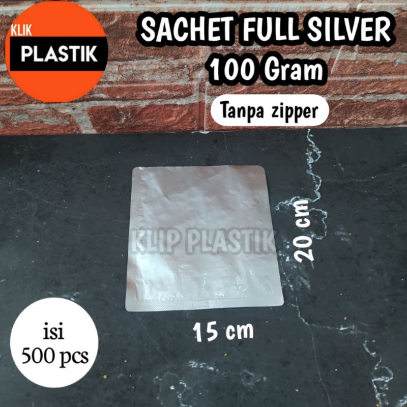 isi 500 SACHET SILVER ALUMINIUM FOIL 100 gr 15x20cm KPACK KEMASAN BUBUK KOPI MASKER BUMBU