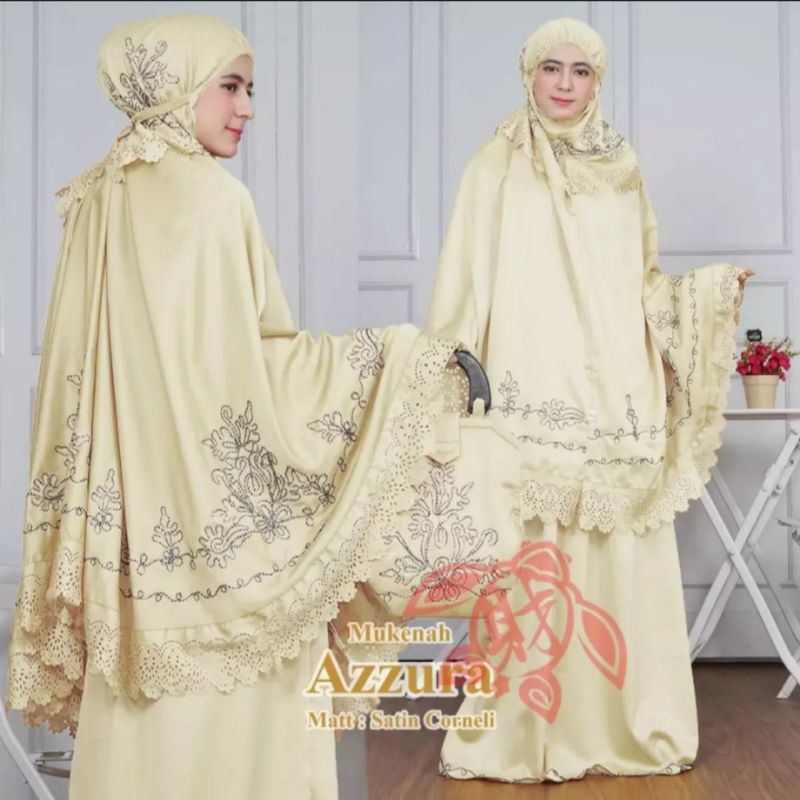 mukena dewasa travel variasi bunga AZZURA free tas cantik perlenkapan alat shalat