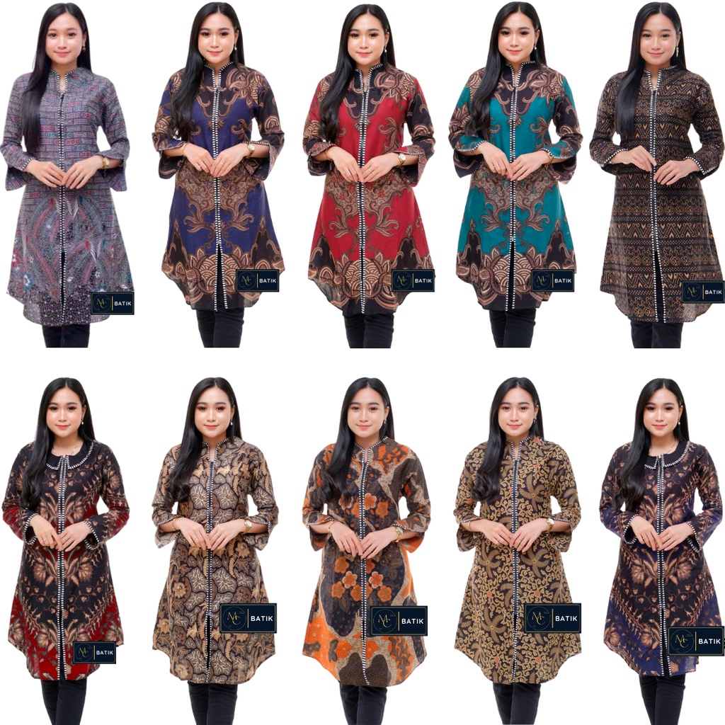 MCbatik | Atasan Batik Wanita Tunik Batik Wanita Zipper Zebra Depan Modern M L XL XXL Jumbo