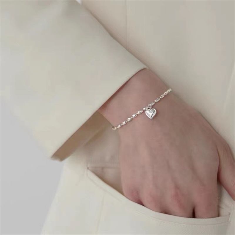 Gelang Liontin Hati Bahan s925 Silver Gaya Korea Jepang
