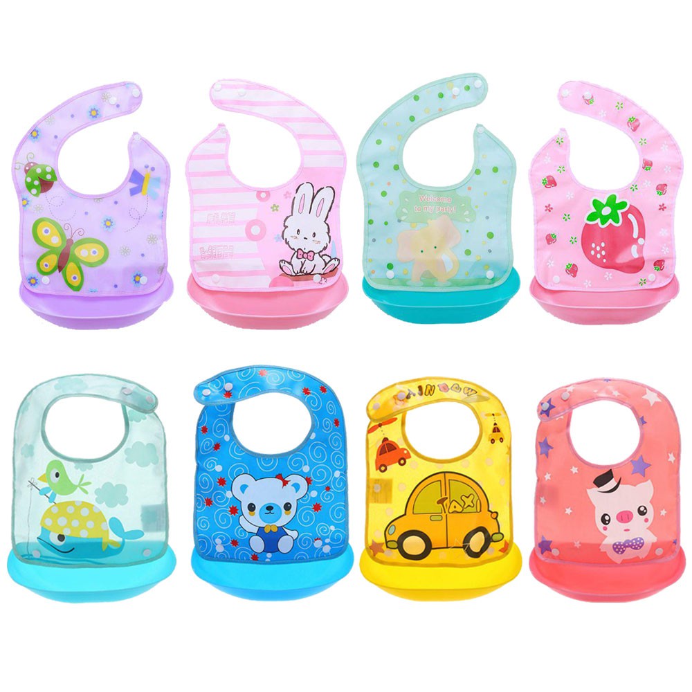 Celemek Makan Bayi Waterproof Anti Air Full Silicone | Bib Slabber Apron Bayi | Slaber Pastel