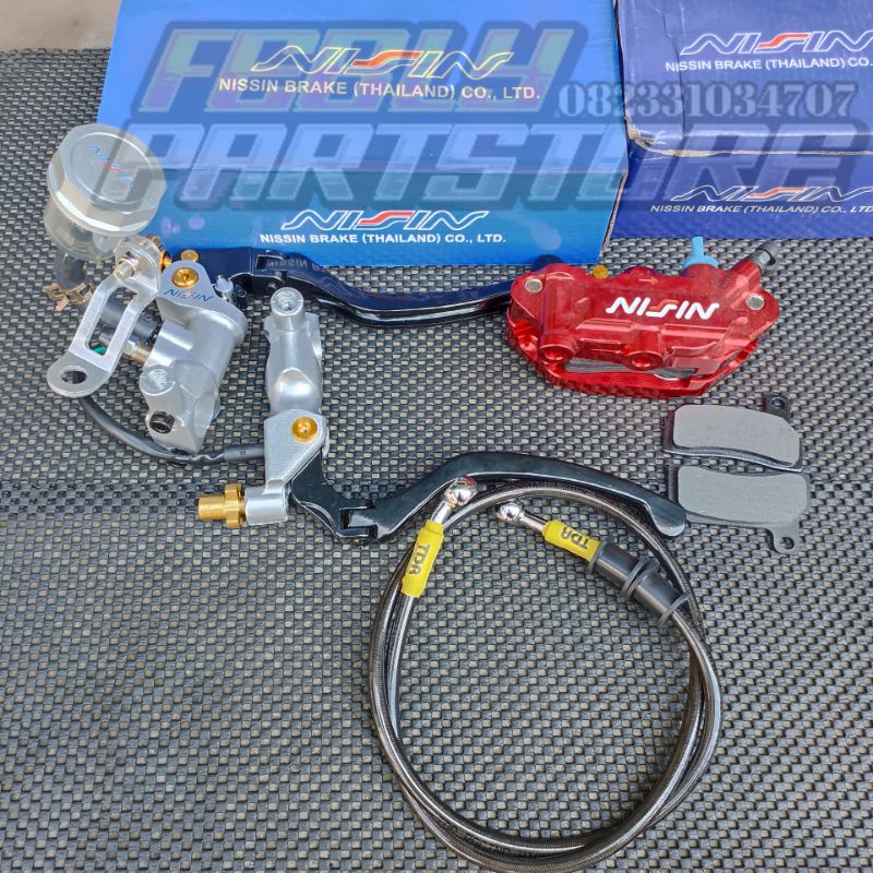 MASTER REM NISSIN RADIAL 14MM SET HANDLE KOPLING NISSIN KALIPER NISSIN MONOBLOCK RED MERAH SLANNG RE