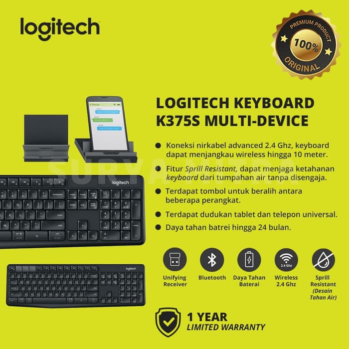 Keyboard Wireless Bluetooth Logitech K375S / K 375 Multi Device