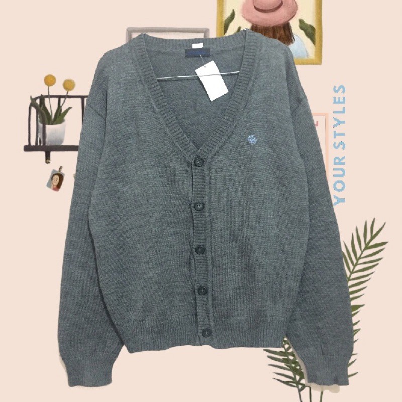 CARDIGAN ACADEMIA KOREA FUJI YACHT DARK GREY
