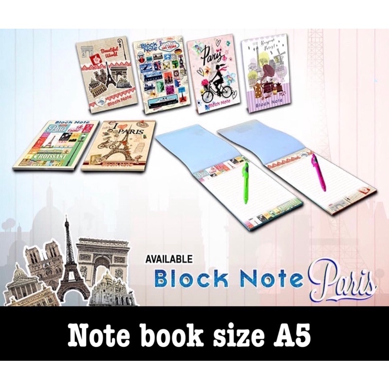 buku catatan note book notes block note notebook paris a5 sedang high quality