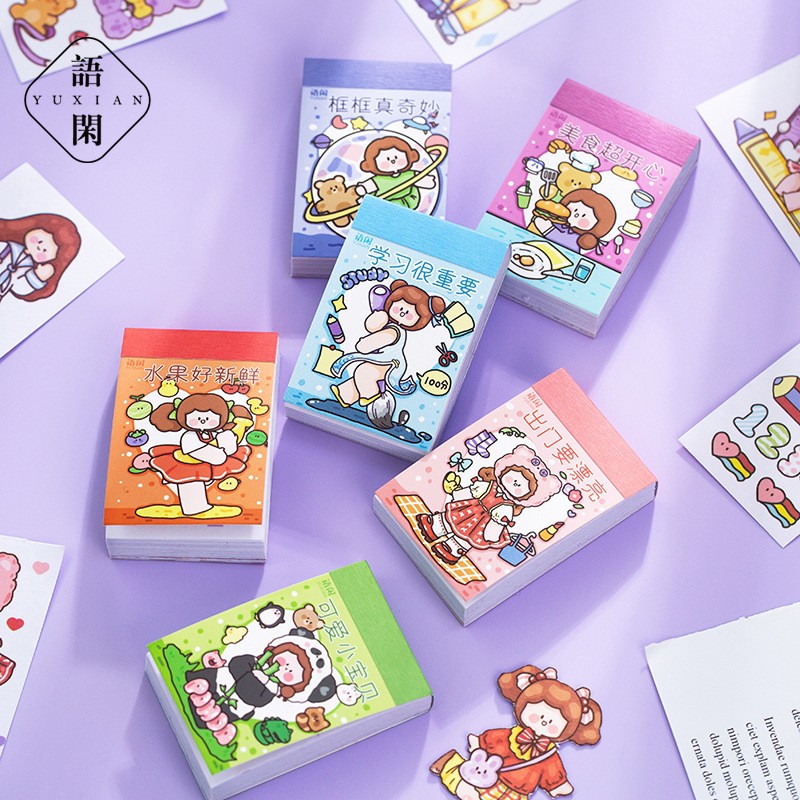 

50 lembar Stiker Gadis Lucu Bentuk Buku Mini Gaya Korea Dekorasi Scrapbook DIY
