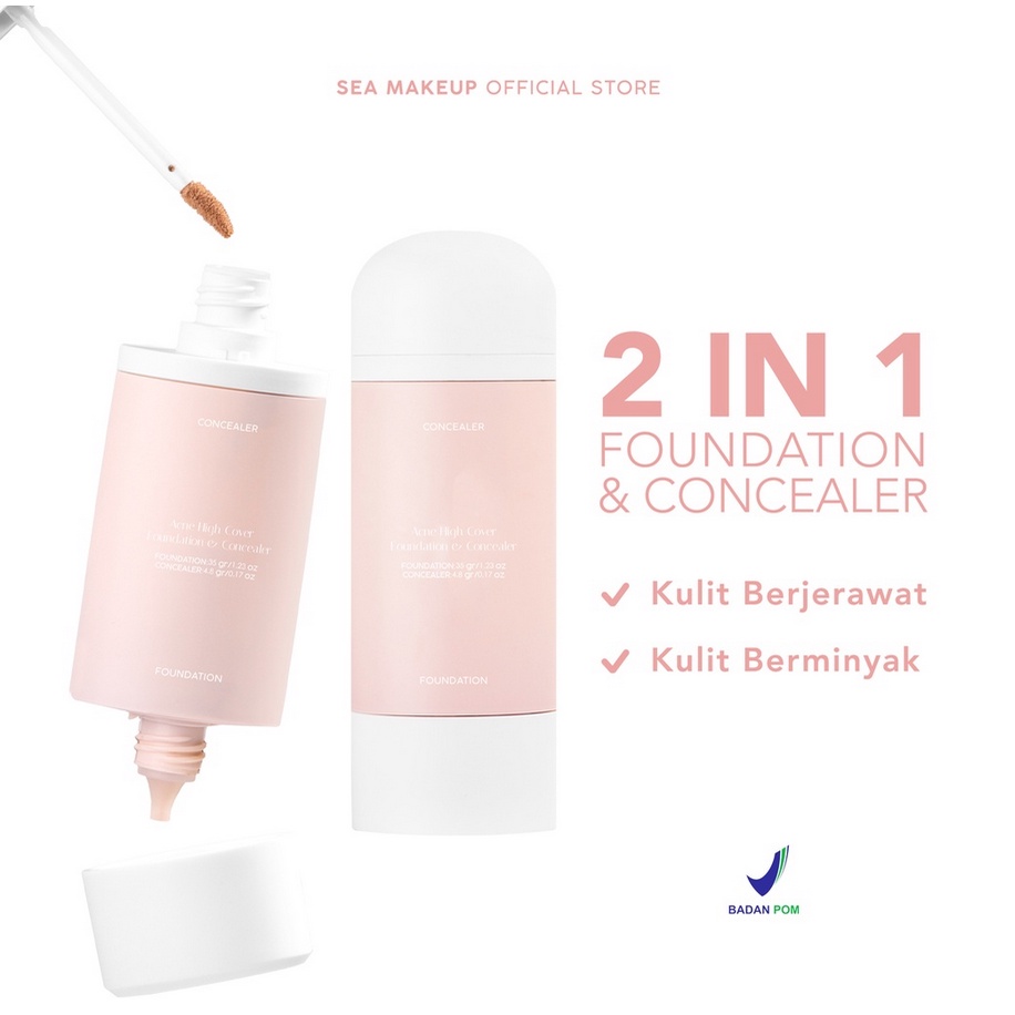 Sea Makeup Acne 2IN1 High Cover Foundation & Concealer Salicylic Acid + Niacinamide + Centella Asiat