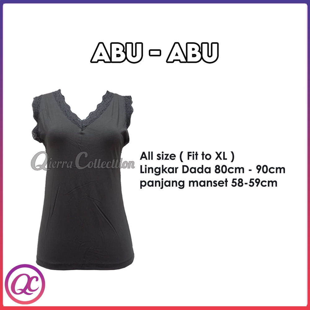 Tank Top Renda Kerah V Polos Warna All size Ready Stok-Abu abu