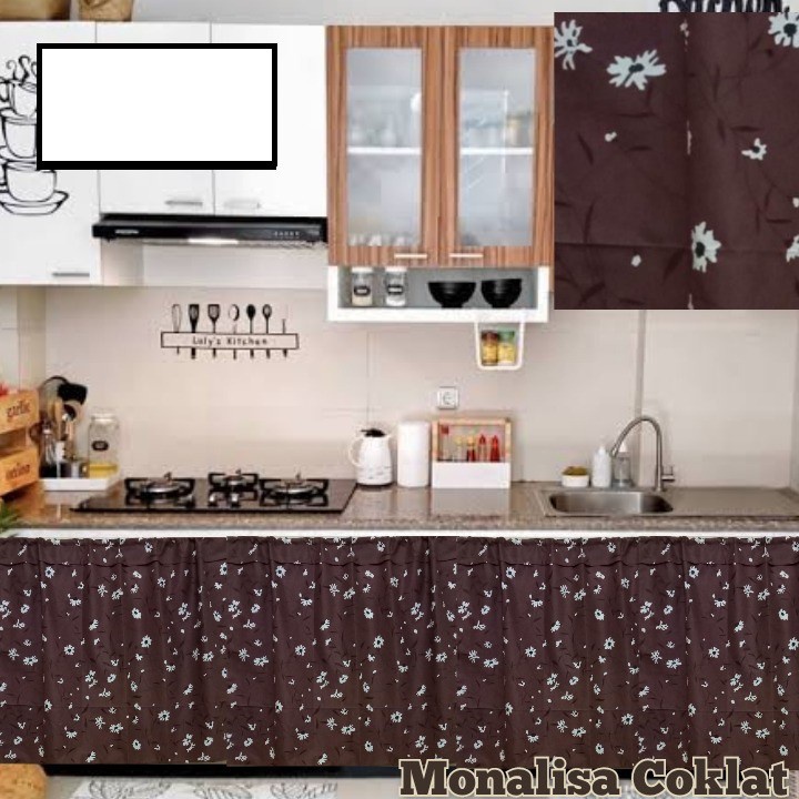 Hordeng Kolong Dapur Gordeng Kolong Tirai Meja Dapur Murah Minimalis Poni Motif -  MONALISA COKLAT