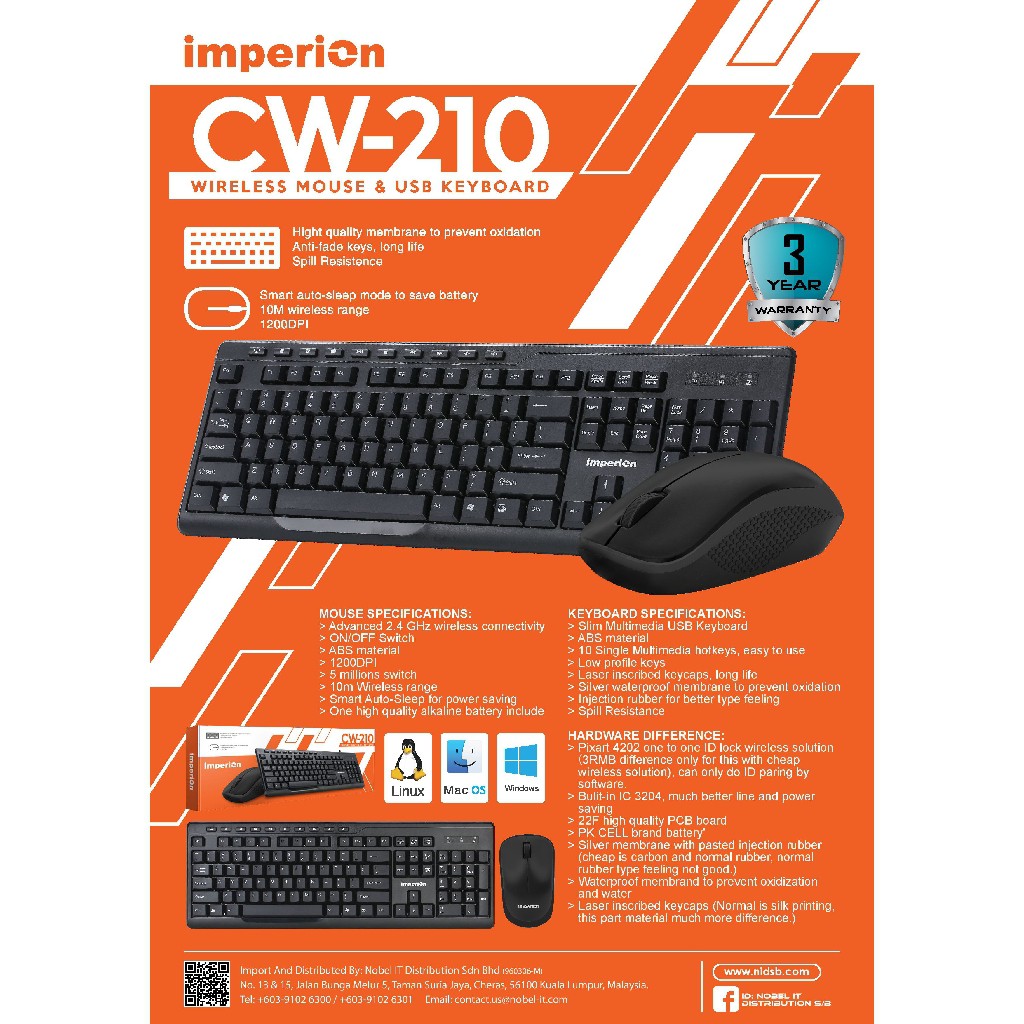 Keyboard mouse Wireless imperion combo usb cw-210 - imperion cw210