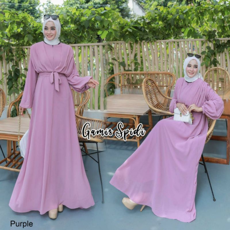 Gamis Spidi, GAMIS LEBARAN POLOS BAHAN CERUTTY BABYDOLL FULL FURING FIT XXL. LD 110 TERMURAH CANTIK OOTD