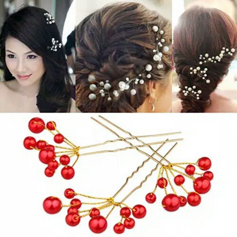 Pearl hairpin tusuk konde mutiara set isi 4 pcs