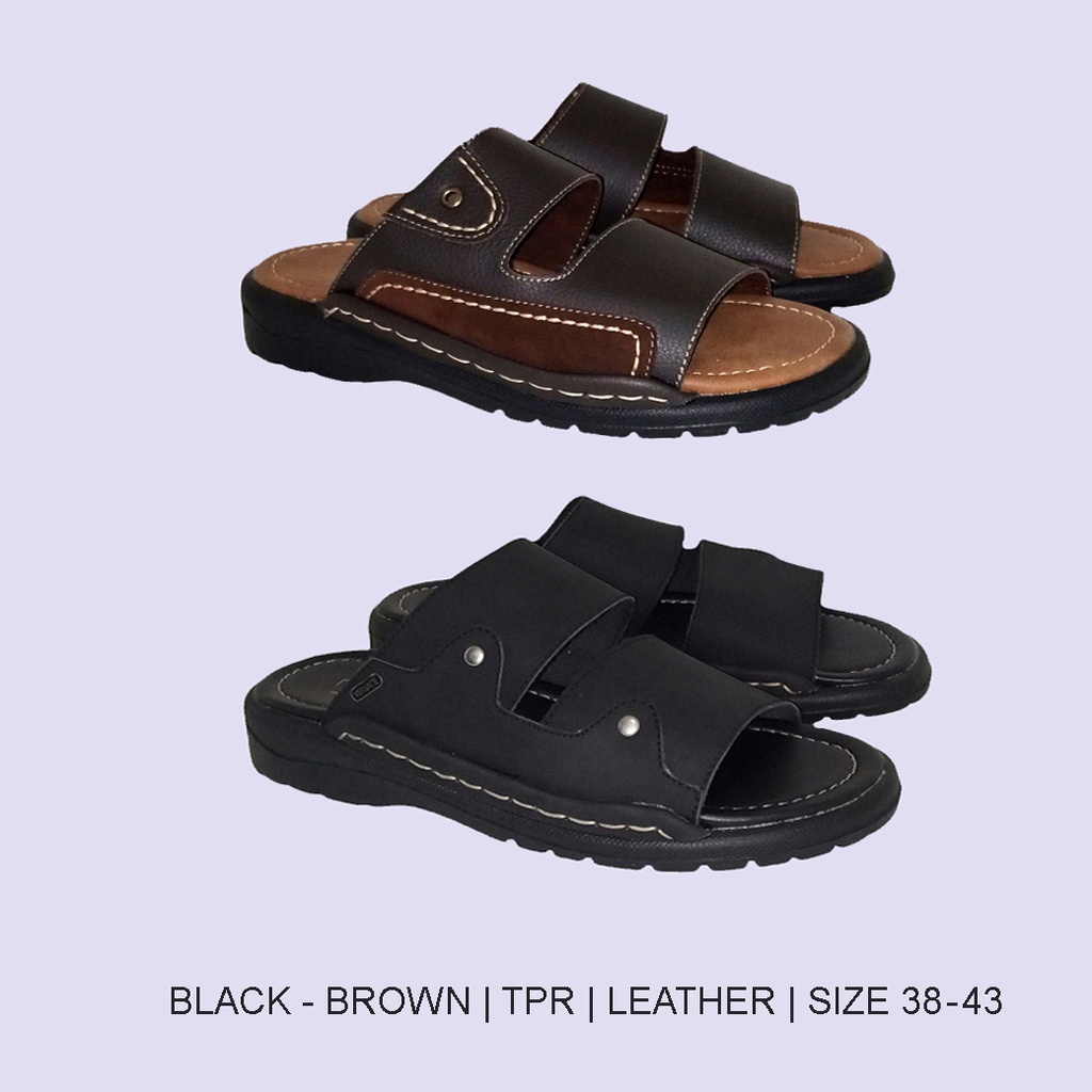 Sandal Casual Pria  Slop Kokop bahan Kulit Model Bata sandal bapa gaya muda gsl