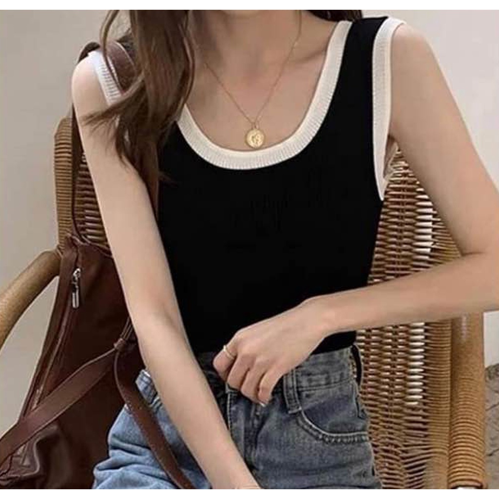 HOPYLOVY Tank Top Rajut Singlet Korea Fashion Wanita Qiana