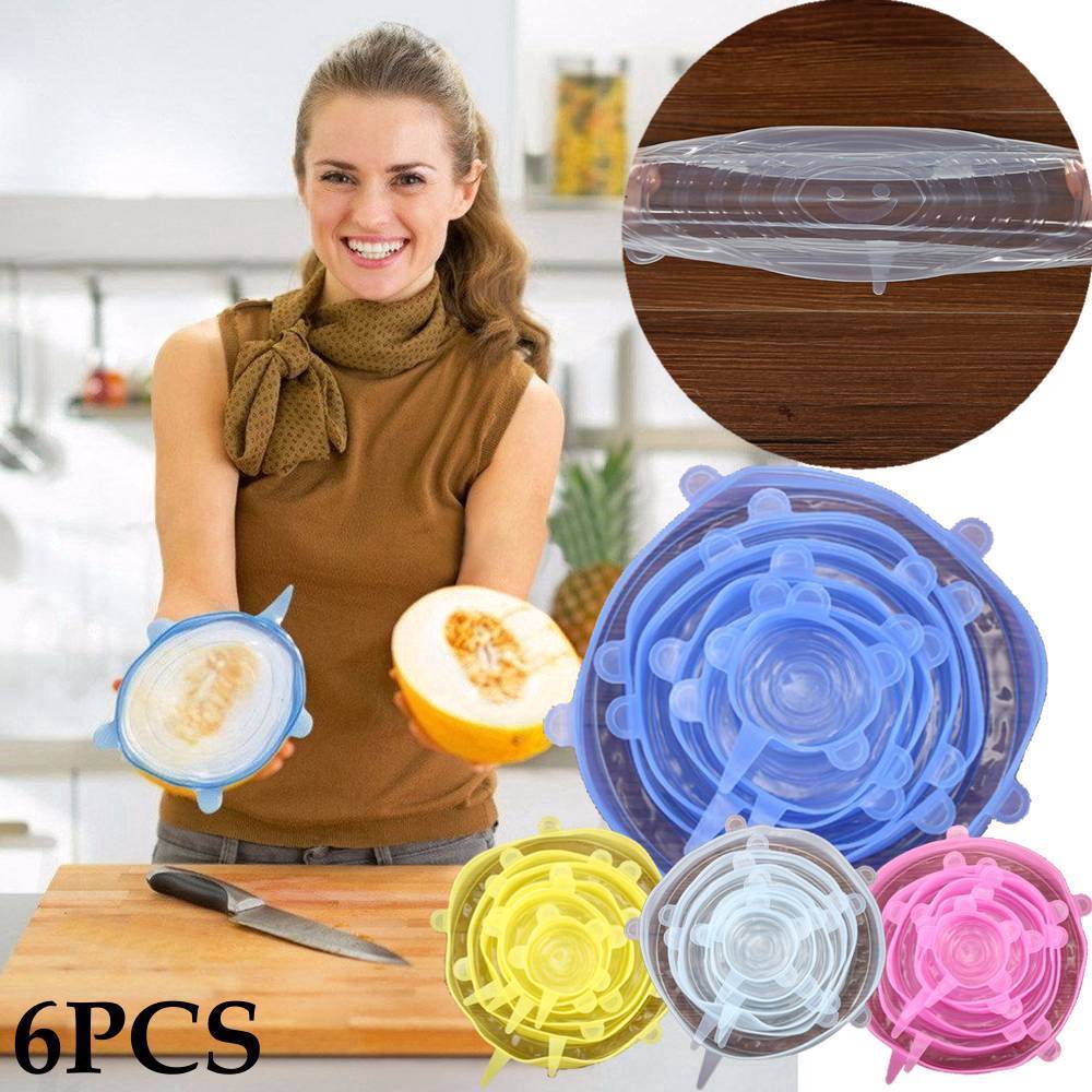 6Pcs / Set Penutup Stopper dengan Bahan Silikon Elastis untuk Dapur