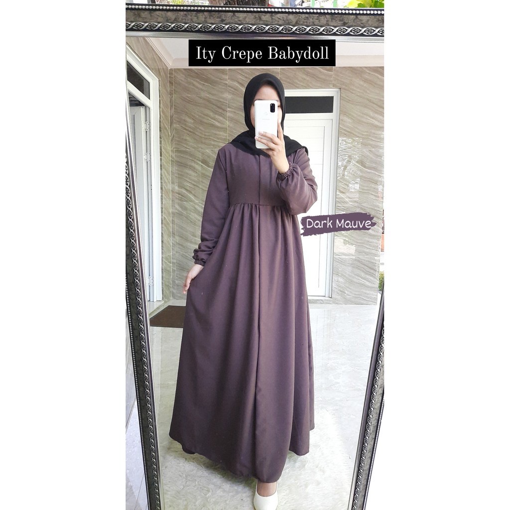 [Promo Flash sale] Gamis Babydol basic polos Ity crepe mewah Seri 1 size S-M-L-XL-XXXL By Delanijab-Basic Dark mauve