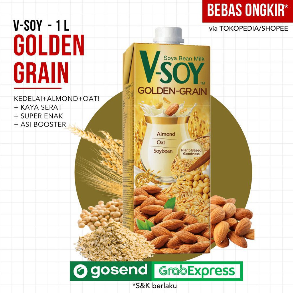 Vsoy Golden Grain 1L | V-Soy Susu Kedelai Golden-Grain GoldenGrain UHT