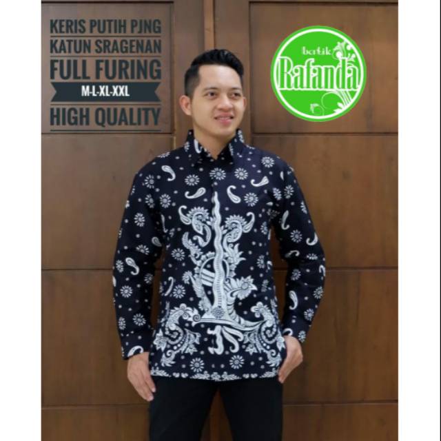 Batik Solo KERIS PUTIH Kemeja Pria Katun Halus Sragenan Full Furing