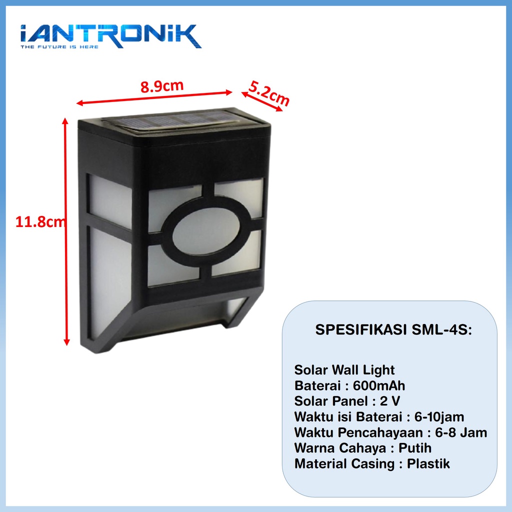 SL-01 Lampu Dinding Solar Panel Outdoor 2 LED Otomatis / Wall Light